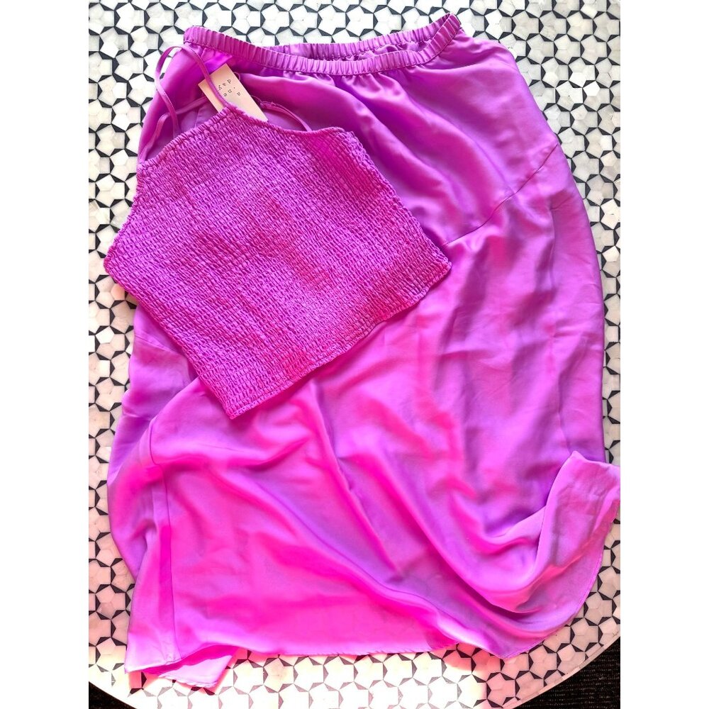NWT A New Day Womens 2-Piece Set Pink Halter Smocked Top & Maxi Skirt M